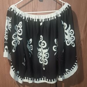 Black and White Relaxed Off-Shoulder Blouse